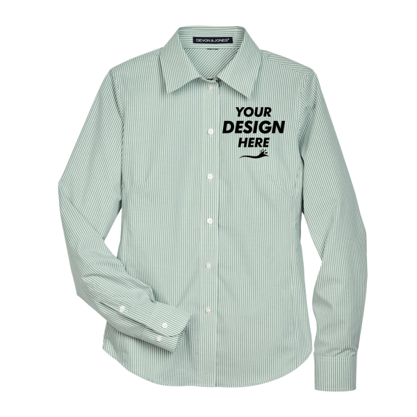 Devon & Jones Women's Crown Collection® Banker Stripe Woven Dress Shirt, Dill, Front view, Mockup