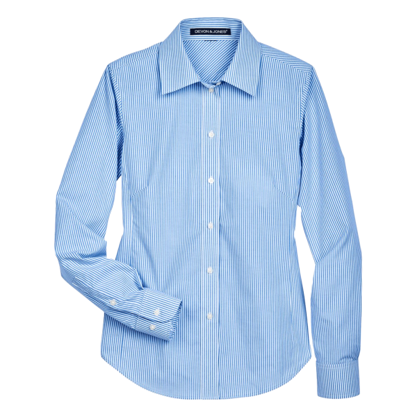 Devon & Jones Women's Crown Collection® Banker Stripe Woven Dress Shirt, French Blue, Front view