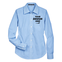 Devon & Jones Women's Crown Collection® Banker Stripe Woven Dress Shirt, French Blue, Front view, Mockup
