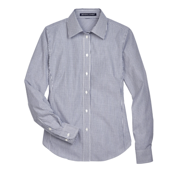 Devon & Jones Women's Crown Collection® Banker Stripe Woven Dress Shirt, Navy, Front view
