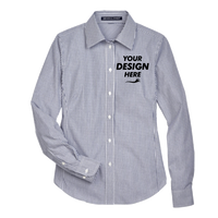 Devon & Jones Women's Crown Collection® Banker Stripe Woven Dress Shirt, Navy, Front view, Mockup