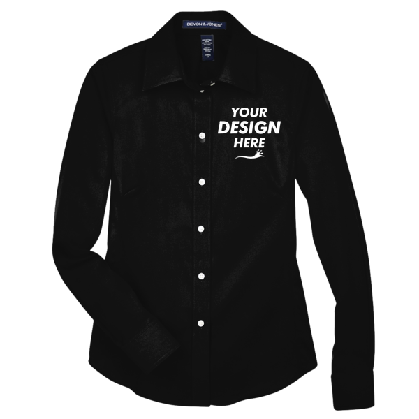Devon & Jones Women's Crown Collection® Solid Stretch Twill Woven Dress Shirt, Black, Front view, Mockup
