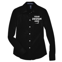 Devon & Jones Women's Crown Collection® Solid Stretch Twill Woven Dress Shirt, Black, Front view, Mockup