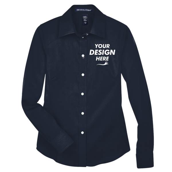 Devon & Jones Women's Crown Collection® Solid Stretch Twill Woven Dress Shirt, Navy, Front view, Mockup