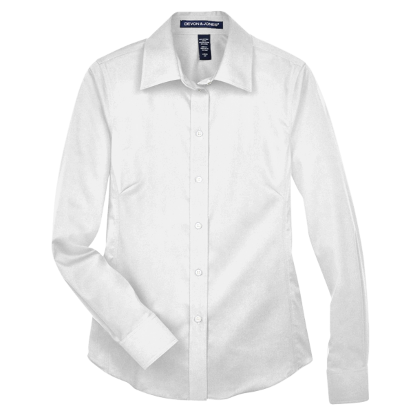 Devon & Jones Women's Crown Collection® Solid Stretch Twill Woven Dress Shirt, White, Front view