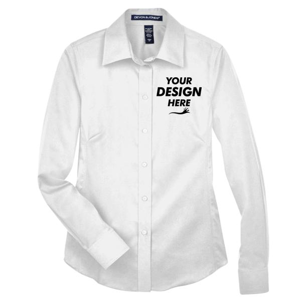 Devon & Jones Women's Crown Collection® Solid Stretch Twill Woven Dress Shirt, White, Front view, Mockup