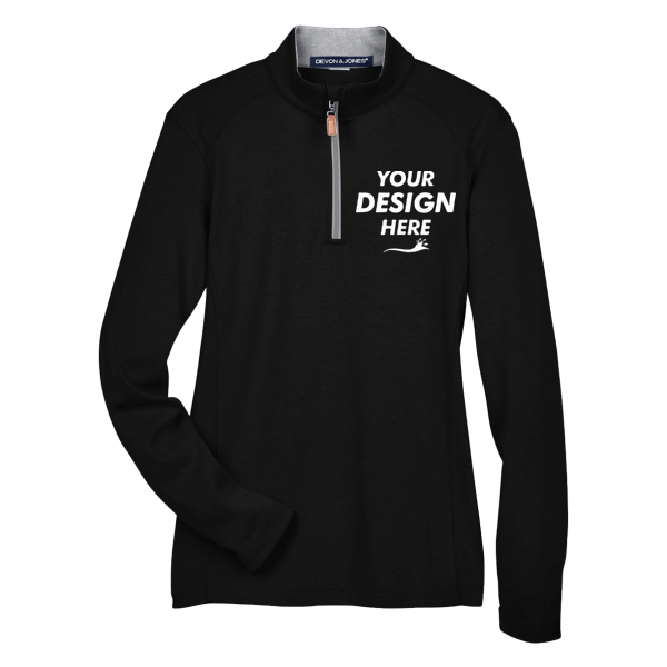 Devon & Jones Women's DRYTEC20™ Performance Quarter-Zip Pullover, Black / Grey Heather / Graphite, Front view, Mockup