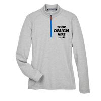 Devon & Jones Women's DRYTEC20™ Performance Quarter-Zip Pullover, Grey Heather / Grey H / French Blue, Front view, Mockup