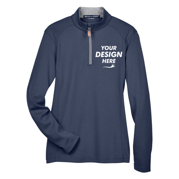 Devon & Jones Women's DRYTEC20™ Performance Quarter-Zip Pullover, Navy / Grey Heather / Graphite, Front view, Mockup