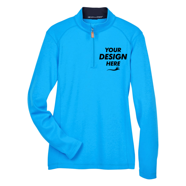 Devon & Jones Women's DRYTEC20™ Performance Quarter-Zip Pullover, Ocean Blue / Navy / Ocean Blue, Front view, Mockup