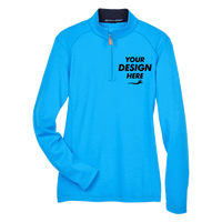 Devon & Jones Women's DRYTEC20™ Performance Quarter-Zip Pullover, Ocean Blue / Navy / Ocean Blue, Front view, Mockup