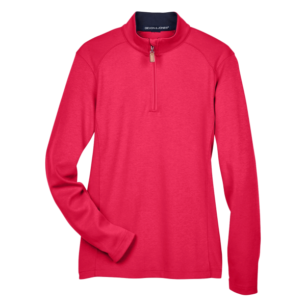 Devon & Jones Women's DRYTEC20™ Performance Quarter-Zip Pullover, Red / Navy / Red, Front view