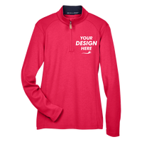 Devon & Jones Women's DRYTEC20™ Performance Quarter-Zip Pullover, Red / Navy / Red, Front view, Mockup