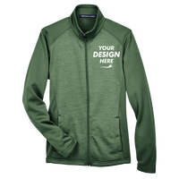 Devon & Jones Women's Newbury Colorblock Mélange Fleece Full-Zip Jacket, Forest / Forest Heather, Front view, Mockup