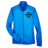 Devon & Jones Women's Newbury Colorblock Mélange Fleece Full-Zip Jacket, French Blue / French Blue Heather, Front view, Mockup