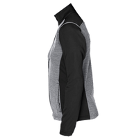 Devon & Jones Women's Newbury Colorblock Mélange Fleece Full-Zip Jacket, Black Heather / Dark Grey Heather, Left Sleeve view