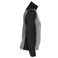 Devon & Jones Women's Newbury Colorblock Mélange Fleece Full-Zip Jacket, Black Heather / Dark Grey Heather, Right Sleeve view