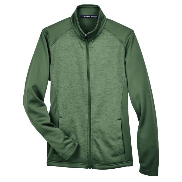 Devon & Jones Women's Newbury Colorblock Mélange Fleece Full-Zip Jacket, Forest / Forest Heather, Front view