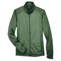 Devon & Jones Women's Newbury Colorblock Mélange Fleece Full-Zip Jacket, Forest / Forest Heather, Front view