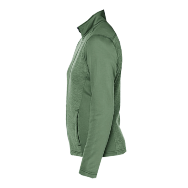 Devon & Jones Women's Newbury Colorblock Mélange Fleece Full-Zip Jacket, Forest / Forest Heather, Left Sleeve view