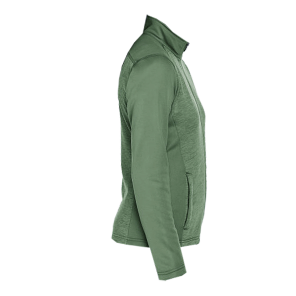 Devon & Jones Women's Newbury Colorblock Mélange Fleece Full-Zip Jacket, Forest / Forest Heather, Right Sleeve view