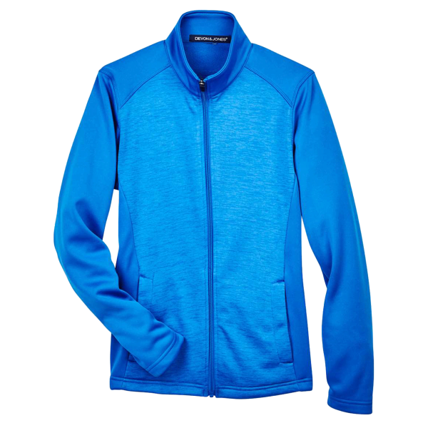 Devon & Jones Women's Newbury Colorblock Mélange Fleece Full-Zip Jacket, French Blue / French Blue Heather, Front view