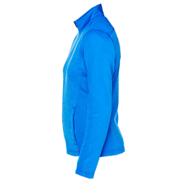 Devon & Jones Women's Newbury Colorblock Mélange Fleece Full-Zip Jacket, French Blue / French Blue Heather, Left Sleeve view