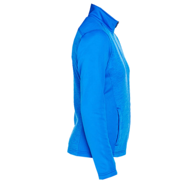 Devon & Jones Women's Newbury Colorblock Mélange Fleece Full-Zip Jacket, French Blue / French Blue Heather, Right Sleeve view