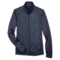 Devon & Jones Women's Newbury Colorblock Mélange Fleece Full-Zip Jacket, Navy / Navy Heather, Front view