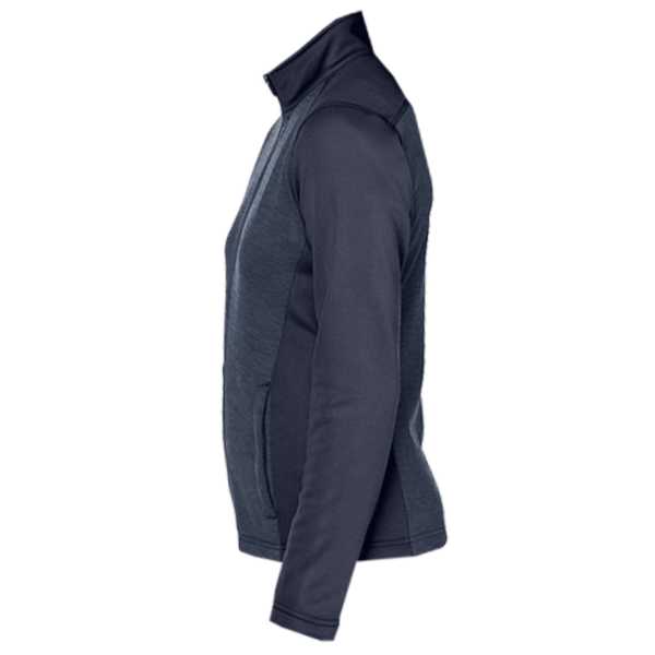 Devon & Jones Women's Newbury Colorblock Mélange Fleece Full-Zip Jacket, Navy / Navy Heather, Left Sleeve view