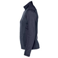 Devon & Jones Women's Newbury Colorblock Mélange Fleece Full-Zip Jacket, Navy / Navy Heather, Left Sleeve view