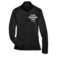 Devon & Jones Women's Newbury Mélange Fleece Quarter-Zip Pullover, Black Heather, Front view, Mockup