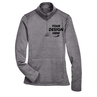 Devon & Jones Women's Newbury Mélange Fleece Quarter-Zip Pullover, Dark Grey Heather, Front view, Mockup