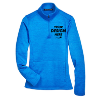 Devon & Jones Women's Newbury Mélange Fleece Quarter-Zip Pullover, French Blue Heather, Front view, Mockup