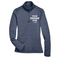 Devon & Jones Women's Newbury Mélange Fleece Quarter-Zip Pullover, Navy Heather, Front view, Mockup