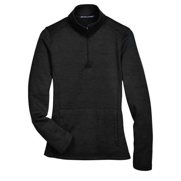 Devon & Jones Women's Newbury Mélange Fleece Quarter-Zip Pullover, Black Heather, Front view