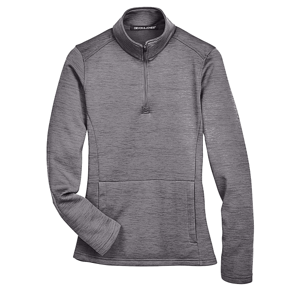 Devon & Jones Women's Newbury Mélange Fleece Quarter-Zip Pullover, Dark Grey Heather, Front view