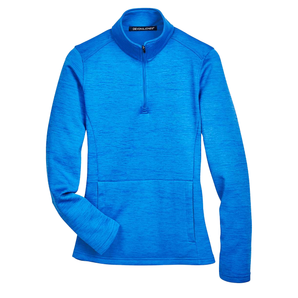 Devon & Jones Women's Newbury Mélange Fleece Quarter-Zip Pullover, French Blue Heather, Front view