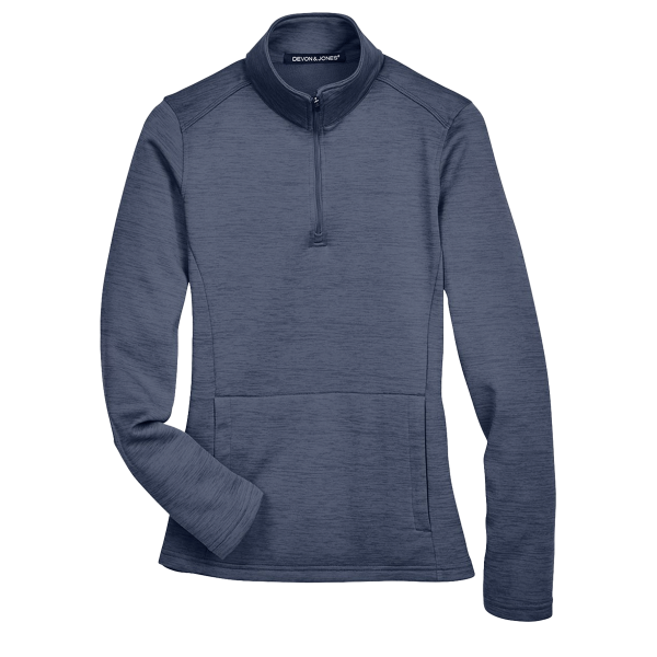 Devon & Jones Women's Newbury Mélange Fleece Quarter-Zip Pullover, Navy Heather, Front view