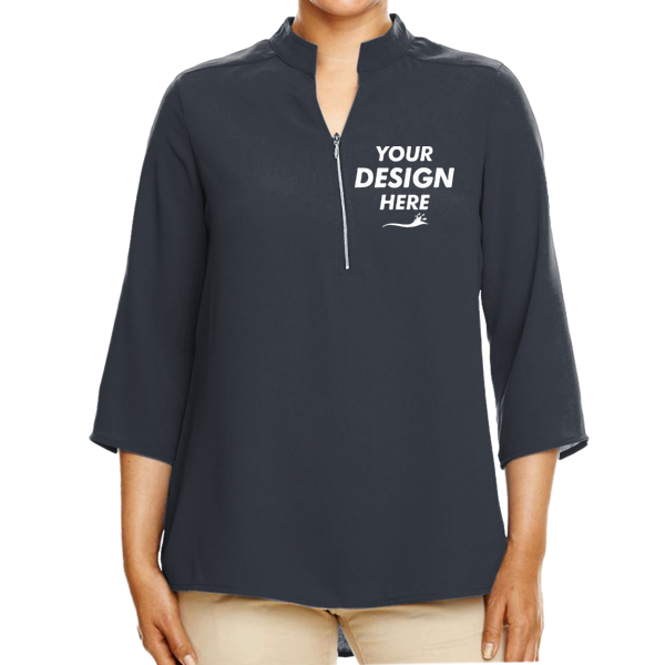 Devon & Jones Women's Perfect Fit™ Three-Quarter Sleeve Crepe Tunic, Black, Front view, Mockup