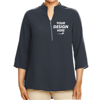 Devon & Jones Women's Perfect Fit™ Three-Quarter Sleeve Crepe Tunic, Black, Front view, Mockup