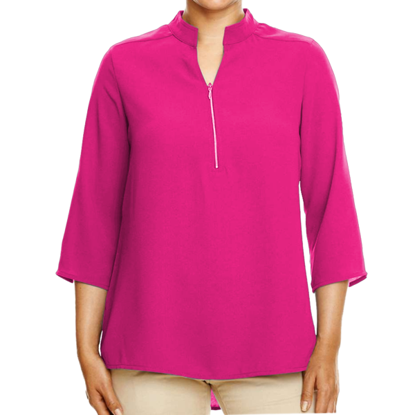 Devon & Jones Women's Perfect Fit™ Three-Quarter Sleeve Crepe Tunic, Crown Raspberry, Front view