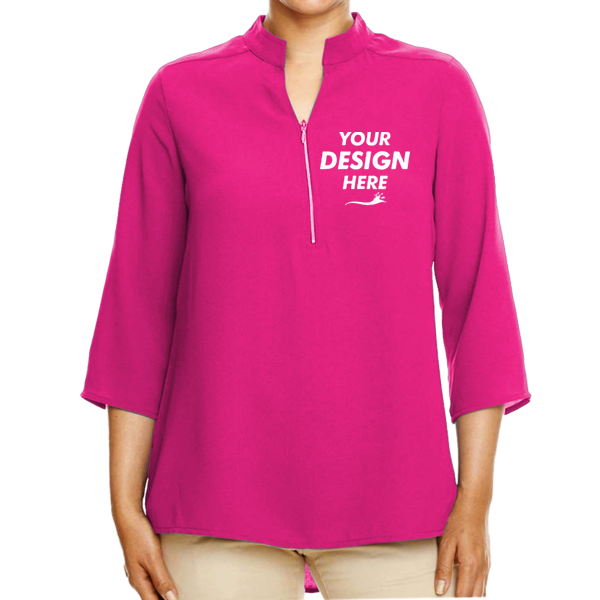 Devon & Jones Women's Perfect Fit™ Three-Quarter Sleeve Crepe Tunic, Crown Raspberry, Front view, Mockup