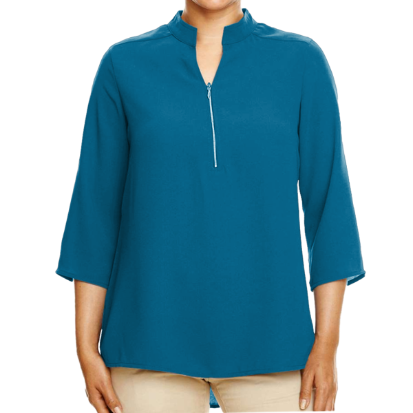 Devon & Jones Women's Perfect Fit™ Three-Quarter Sleeve Crepe Tunic, Dark Teal, Front view