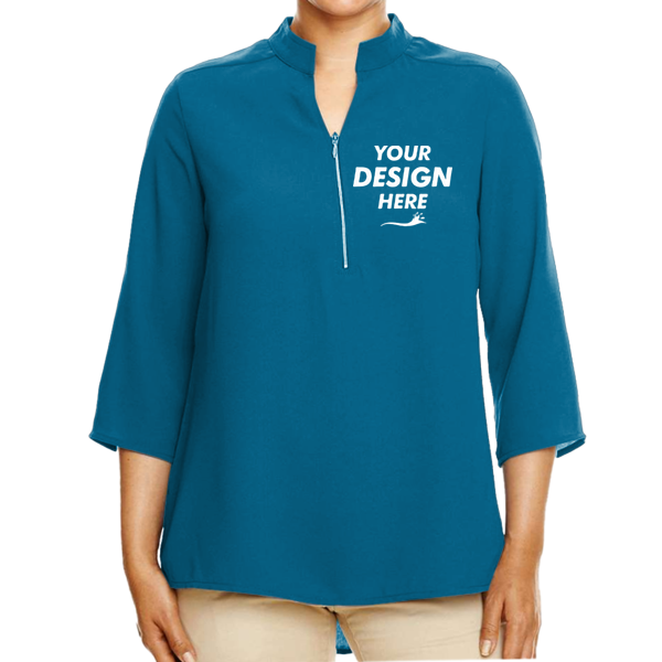 Devon & Jones Women's Perfect Fit™ Three-Quarter Sleeve Crepe Tunic, Dark Teal, Front view, Mockup
