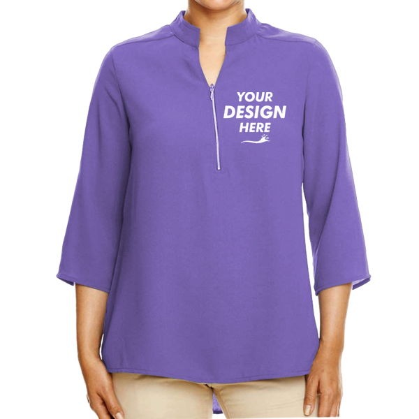 Devon & Jones Women's Perfect Fit™ Three-Quarter Sleeve Crepe Tunic, Grape, Front view, Mockup
