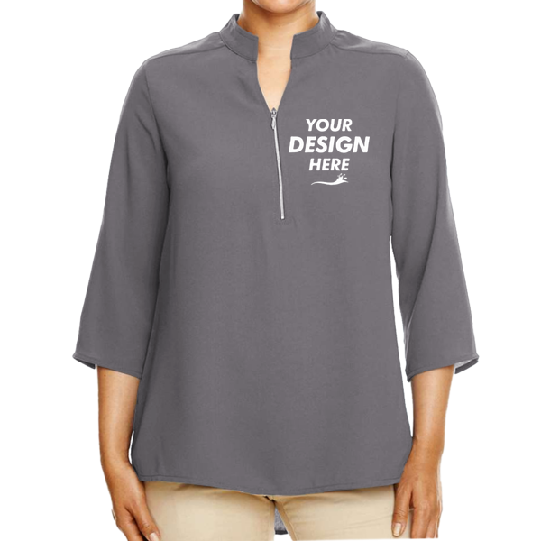 Devon & Jones Women's Perfect Fit™ Three-Quarter Sleeve Crepe Tunic, Graphite, Front view, Mockup
