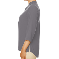 Devon & Jones Women's Perfect Fit™ Three-Quarter Sleeve Crepe Tunic, Graphite, Left Sleeve view