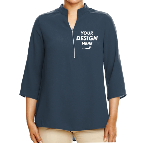Devon & Jones Women's Perfect Fit™ Three-Quarter Sleeve Crepe Tunic, Navy, Front view, Mockup