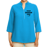 Devon & Jones Women's Perfect Fit™ Three-Quarter Sleeve Crepe Tunic, Ocean Blue, Front view, Mockup